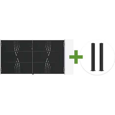 Portail battant acier noir mat 3m NALI VELETA H.160cm + 2 poteaux 10x10 acier CARMO (1/5)