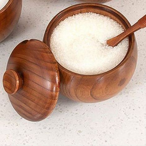 Pot À Épices - Bois Naturel - Couvercle Hermétique - Cuillère Incluse - Pour Cuisine Maison - 1 Pièce (1/5)