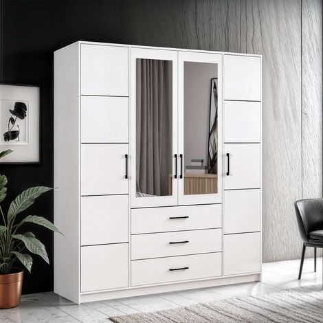 Imperio 4 Door Wardrobe Multiple Shelves Drawers & 3 Colors - White 200cm (1/2)