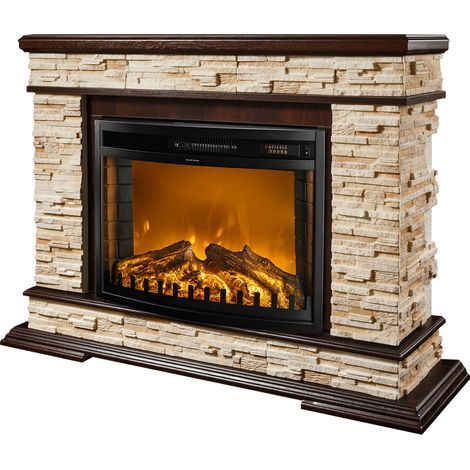 Camino Elettrico da Pavimento 88x118x30,5 cm Effetto Fiamma 1500W Stone & Zakinthos Noce