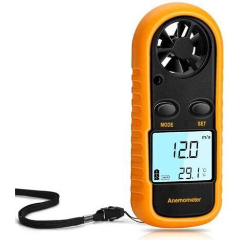 Anémomètre portable, anémomètre numérique léger, compteur de vitesse du vent et de température avec écran LCD numérique pour le cerf-volant, la météorologie, la pêche et le surf. (1/4)