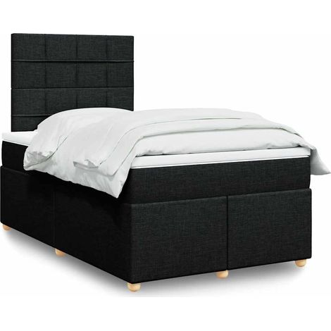 Cama box spring con colchón tela negro 120x190 cm (1/5)