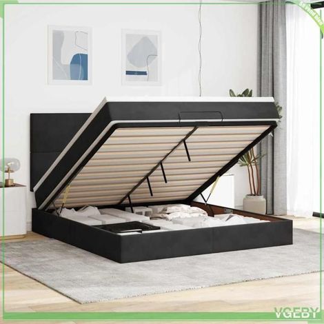 Cadre de lit ottoman avec matelas - 3314260 - Velours noir - 160x200 cm - Rangement hydraulique & LED (1/5)