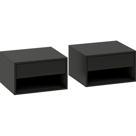 Lot de 2 tables de chevet murales 37 x 32 x 21 cm rangement tiroir montage facile moderne en panneau de particules noir 210001551 (1/5)