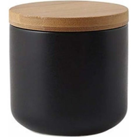 Ceramic Food Storage Jar with Wooden Lid Portable Airtight Storage Jar for Tea Sugar Coffee Beans Nuts Tea Black (260ml) (1/5)