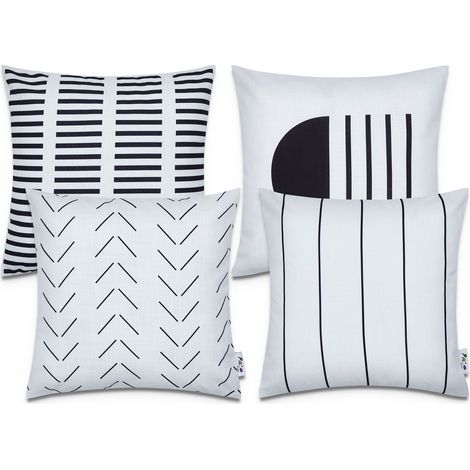 Paco Home Kissenbezüge Deko Wohnzimmer Geometrisch Muster Kissenbezug Sofa Zierkissenbezug Weiß, 4pcs-Set