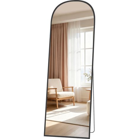 HOMCOM Specchio da Parete e Terra con Supporto Pieghevole 50x170 cm Nero