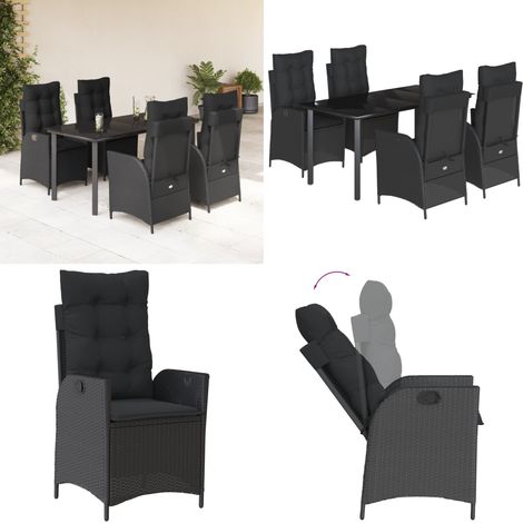 5-tlg. Garten-Essgruppe mit Kissen Schwarz Poly Rattan - Gartenstuhl - Gartentisch (1/5)