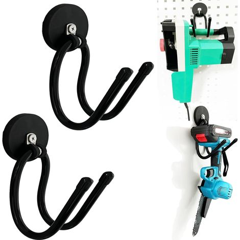 Juego de 2 soportes para guardar motosierras, gancho magnético resistente para garaje, caja de herramientas de taller de autocaravana, gancho magnético (1/5)