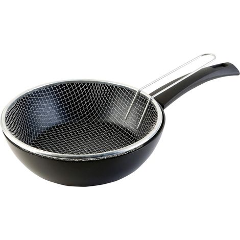 Friteuse Faitout avec Panier, 24cm Induction, Antiadhésive sans PFOA, Aluminium Pressé, Protecteur en Tissu, Vitrocéramique, Gaz, Lave-vaisselle (1/4)