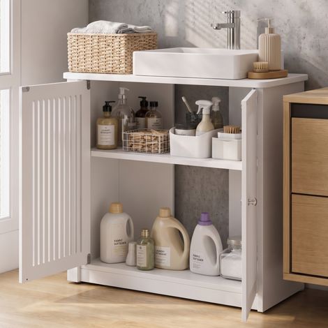 Mueble de baño sin lavabo, 2 puertas, frontal acanalado, blanco DESVIAE (1/5)
