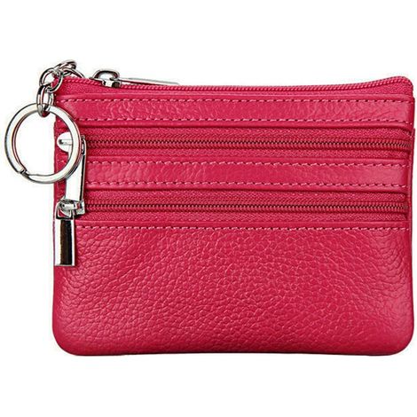 Porte-monnaie court en cuir avec porte-clés (rose rouge) (1/3)
