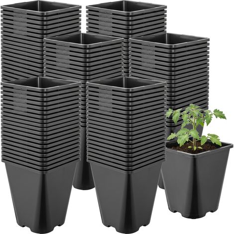 Garronda Pot de Fleur Carré Arrondi Plastique 11 × H 12,5 cm (1L) Lot 100 Godets Semis Pots de Pépinière Drainage Résistants Intempéries pour Culture Plantes Jardin Serre Intérieur Extérieur GD-0200