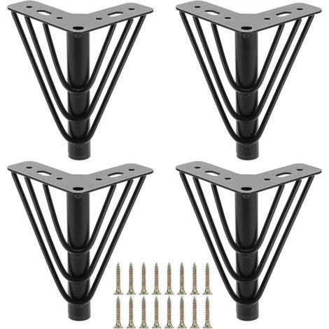 Set of 4 15cm Metal Furniture Legs, Triangular Top Plate Feet, Heavy Duty Replacement Furniture Feet, Support Feet for Sofa, Bed, Chair, Cabinet, Drawer, Table (Black) (1/5)