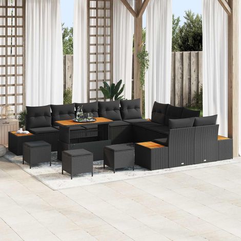 vidaXL Ensemble de canapé de jardin 14 pc 13-Nombre de places Noir (1/5)