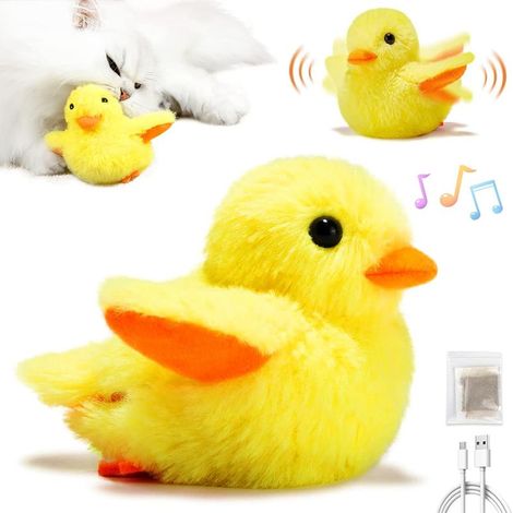 Jouet électrique interactif pour chat - Forme de canard avec effets sonores - Battements d'ailes doux/normaux/dynamiques (1/5)