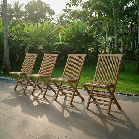 Chaises de jardin pliantes en teck massif Java (Lot de 4) (1/5)