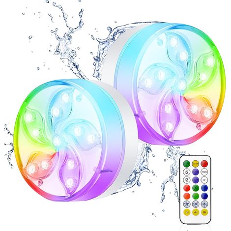 Lámpara LED Impermeable Submersible, IP68 RGB Multicolor con Control Remoto, Iluminación para Piscinas, Jardines, Bañeras, Acuarios y Estanques (2 Unidades) - AUTRES (1/5)
