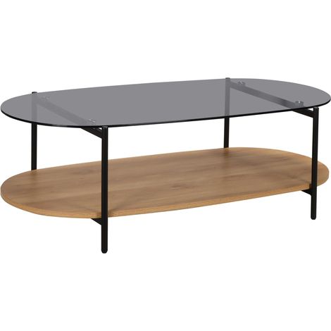 Table basse moderne ovale L 120 cm en verre bois clair (1/5)