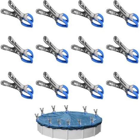 Lot de 12 pinces métalliques pour couvertures de piscine, pinces de fixation avec film protecteur, clips pour bâches, pinces pour piscines hors sol, pinces à forte force de serrage pour la photographi (1/5)