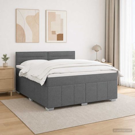 vidaXL Lit boxspring LED avec matelas Gris foncé 140 x 200 cm Tissu (1/5)