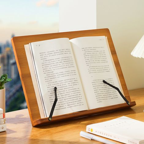 Buchstützen aus Bambus, 21 x 28 cm, Ablage und Ständer für freihändiges Lesen im Bett, für Kochbücher, Lehrbücher, Gesetzbücher und Dokumente, höhenverstellbar