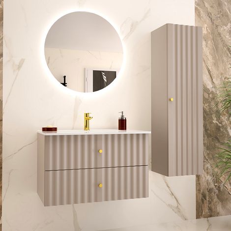 Ensemble meuble simple vasque encastrée 80cm et colonne Izae Cachemire (1/5)