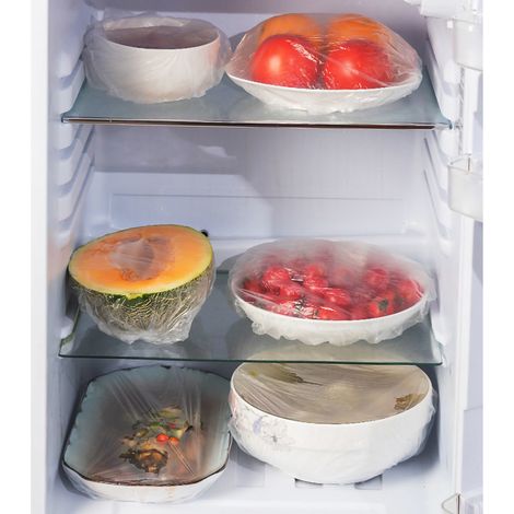 Lot de 100 housses alimentaires élastiques réutilisables, film alimentaire épais de qualité, couvre-bols pour restes et légumes, protection fraîcheur cuisine. (1/5)