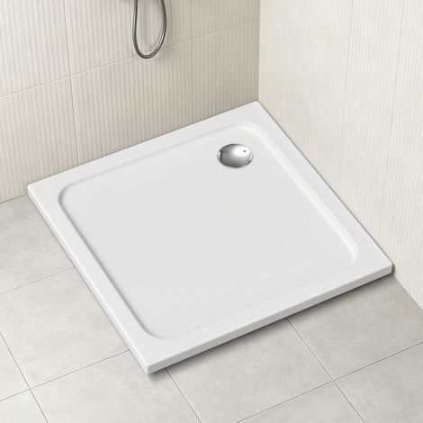 TolleTour Plato de ducha cuadrado de acrílico 90 x 90 cm, blanco, altura 4 cm, desagüe Ø 90 mm (1/5)