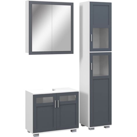 Conjunto de baño incluye 1 columna de baño 1 armario de baño con espejo y 1 mueble para debajo del lavabo con puertas de vidrio blanco (1/5)