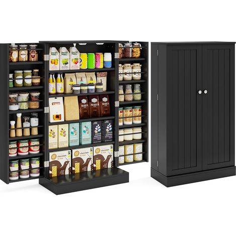 COSTWAY Armadietto Dispensa Alto 104 cm, Mobiletto da Cucina con Ante e Ripiani Regolabili, Credenza Autoportante per Sala da Pranzo, Soggiorno, Camere da Letto, 59 x 30 x 104 cm (Nero) (1/5)