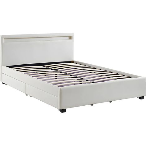 Letto con vani portaoggetti con LED 140 x 190 cm Similpelle Bianco - ALOIS II (1/5)