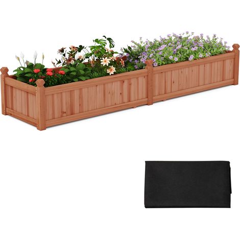 Fioriera rettangolare 227 x 59,5 x 40 cm con divisorio, sistema di drenaggio, rivestimento, per coltivare ortaggi e fiori, colore marrone (1/5)