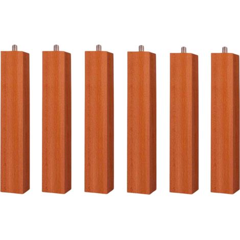 Juego de 6 Patas Cuadradas 25 cm para Somier o Base Tapizada con Rosca y Sistema Antiruido de Madera en Color Cerezo 25 cm