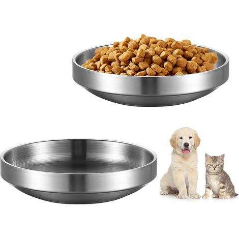 Cassette igieniche in acciaio inox, senza contatto, ciotole piatte per gatti, 14 x 14 cm, resistenti agli urti, per alleviare la fatica delle vibrisse, compatibili con cibo secco e umido. (1/5)