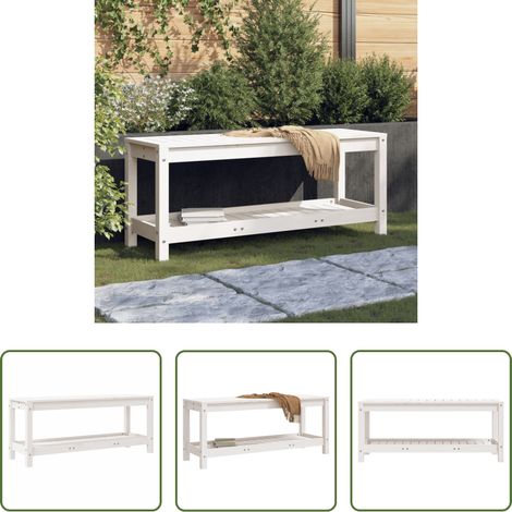 vidaXL Banc de terrasse - Banc de jardin blanc 108x35x45 cm bois massif de pin (1/5)