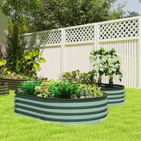Juego de 2 jardineras elevadas de metal galvanizado con borde de goma y diseño modular, 135x90x30 cm, color verde. (1/5)