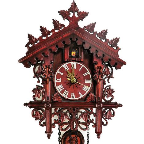 Horloge coucou Forêt-Noire, horloge coucou murale ancienne Forêt-Noire, horloge coucou à chiffres romains pour la décoration de la maison, du bureau, du restaurant, du café, de l'hôtel (55x190x250mm) (1/4)