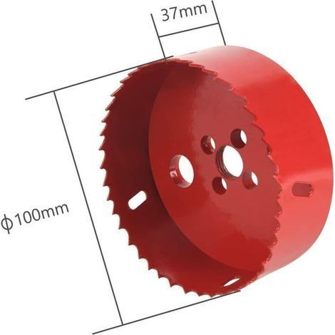 Bimetall-Lochsäge, 100 mm Durchmesser, Holzlochsäge, Kernbohrer mit Sechskantadapter und Zentrierbohrer, zum Bohren von Kunststoff, PVC, Holz, Faserplatten und Weichmetall (1/4)