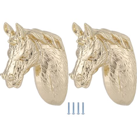 Lot de 2 poignées de porte et tiroir de placard modernes et élégantes, motif tête de cheval, 3999, couleur or. (1/5)