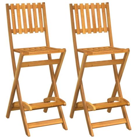 Tabourets de bar pliants d'extérieur, ensemble de deux, bois d'acacia (1/5)