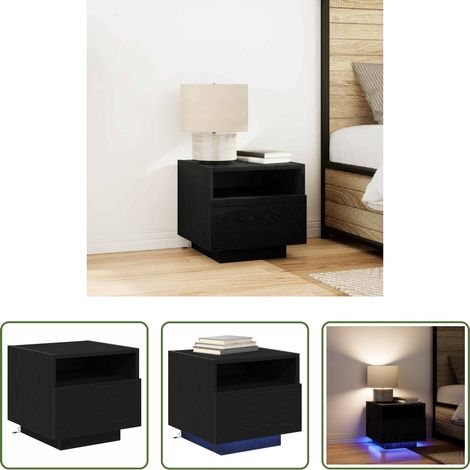 vidaXL LED Nachttisch -  Nachttisch Schwarz Eichen-Optik 40 x 39 x 37 cm Holzwerkstoff (1/5)