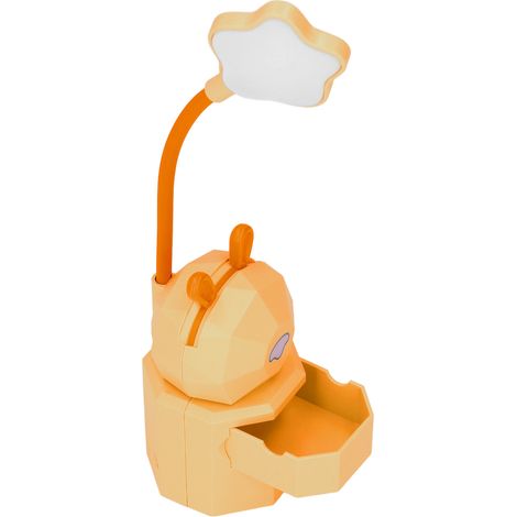 Kinder-Leselampe mit Cartoon-Hasenmotiv, USB-Ladefunktion, drehbarem Schwanenhals, sicherer und robuster Aufbewahrungsbox, warmweißem Licht, gelb (1/5)