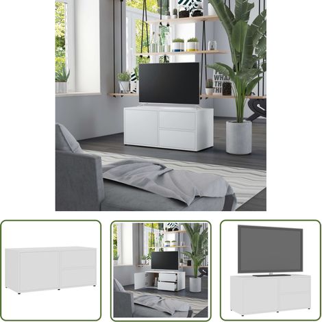 The Living Store Meuble TV Blanc 80x34x36 cm Bois d'ingénierie - Meubles Tv - Meuble Téléviseur - Meuble Blanc - Meuble Rangement - Bureau Tv (1/5)