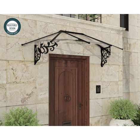 Palram - Canopia – Marquise de porte Lily 216 x 88 cm – Panneaux solides cristallins 4 mm – Profilés en aluminium résistant à la rouille – Kit de montage inclus