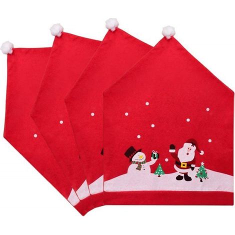 Lot de 4 housses de chaise décoratives de Noël 60 x 49 cm Housses de chaise de Noël Housses de chaise avec chapeau de Père Noël rou (1/5)