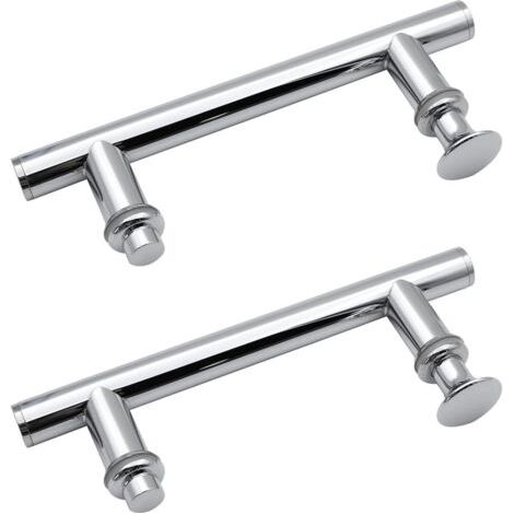Lot de 2 poignées de porte de douche rondes en acier inoxydable avec bouton en plastique de 145 mm de diamètre pour cabine de douche, cabine de douche (1/5)