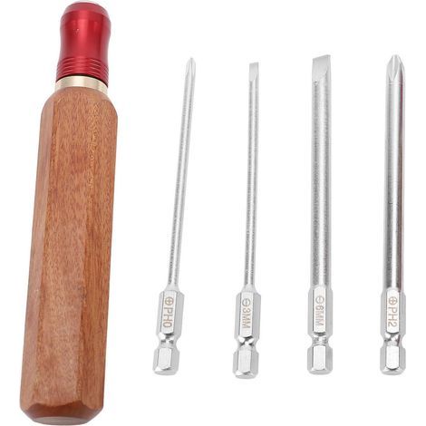 Embouts de tournevis à changement rapide, manche en bois antidérapant, fente de 6mm 3mm, embout croisé PH2 PH0 pour la maison et le travail du bois (1/5)