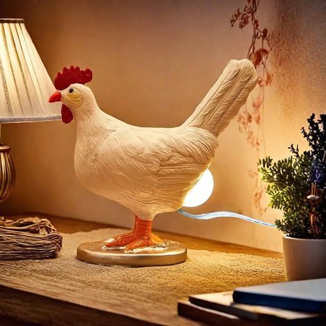 Lampe En Forme D Oeuf De Poule - Lampe Décorative En Résine Pour Intérieur - Idéale Pour Chambre Bureau Etagère - Blanc - 15 X 14 X 6 Cm - 1 Pièce (1/5)