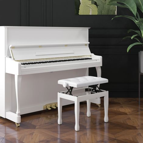 Sgabello/panca per pianoforte regolabile in altezza con cuscino in similpelle, per pianoforte e tastiera, 64 x 35 x 45-55 cm, bianco.
